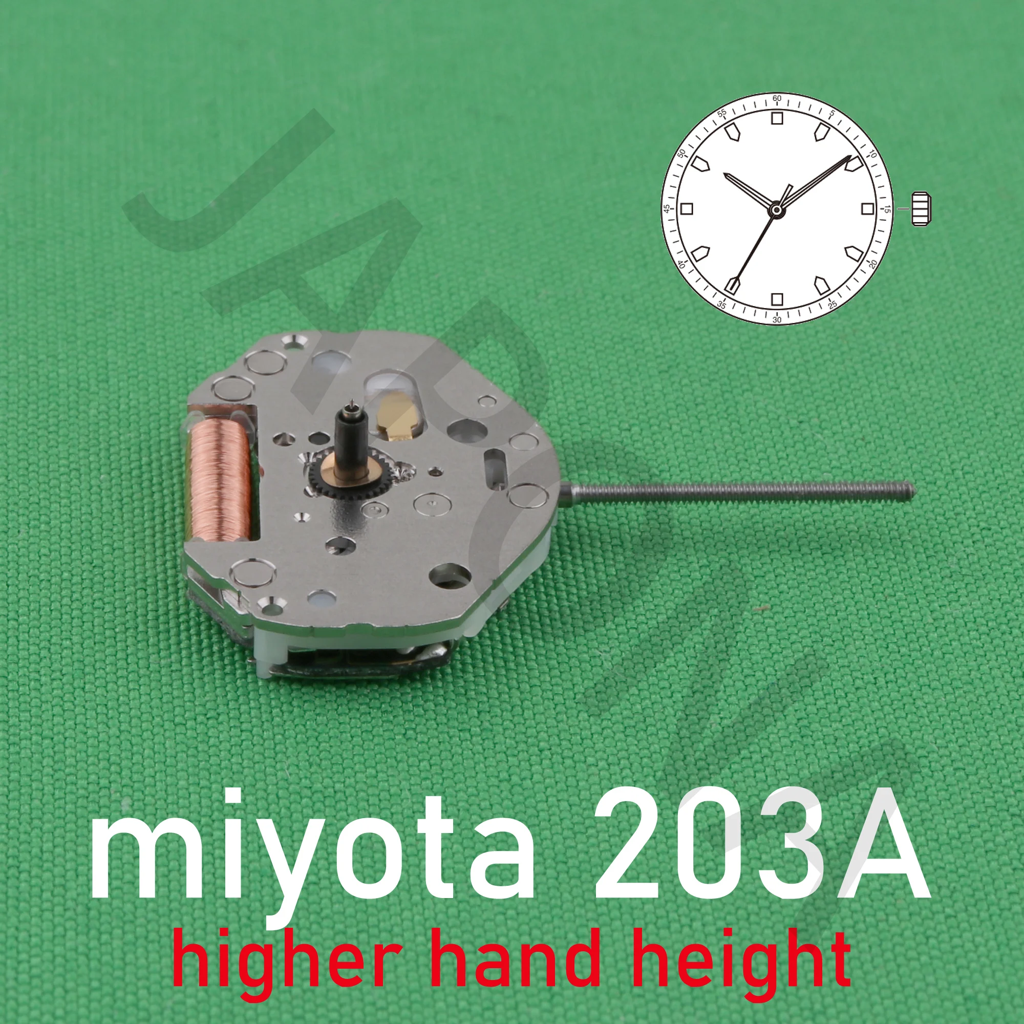 203A movement miyota 203A movement featuring higher hand height that enables designs taking advantage of dial depth.