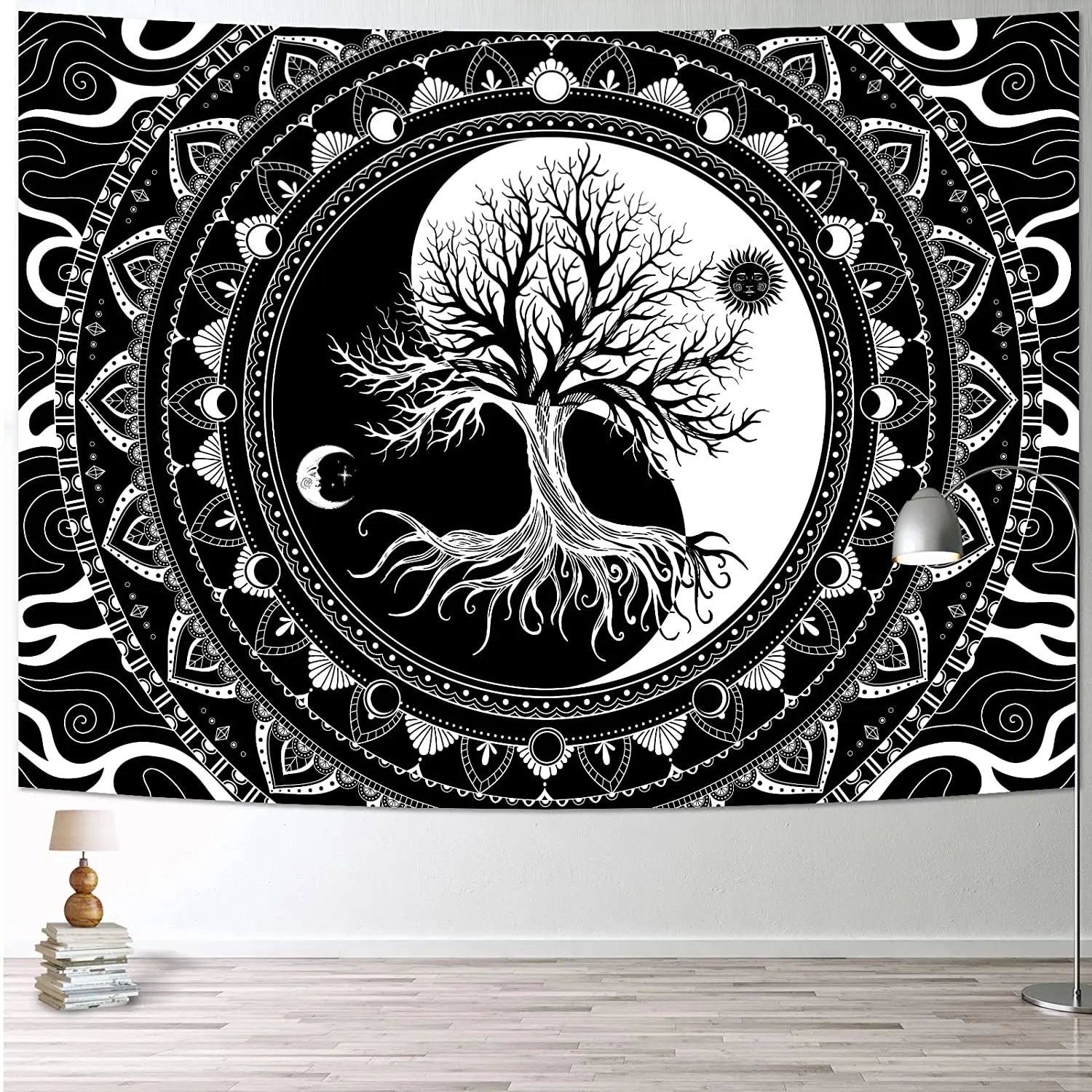 

Tree of Life Tapestry Black and White Tapestry Bedroom Aesthetic Mystic Sun and Moon Wall Hanging Tapestries for Room Decor