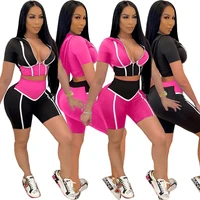 dn8592 ladies casual two piece summer new sexy streetwear fashion stitching shorts sports suit women