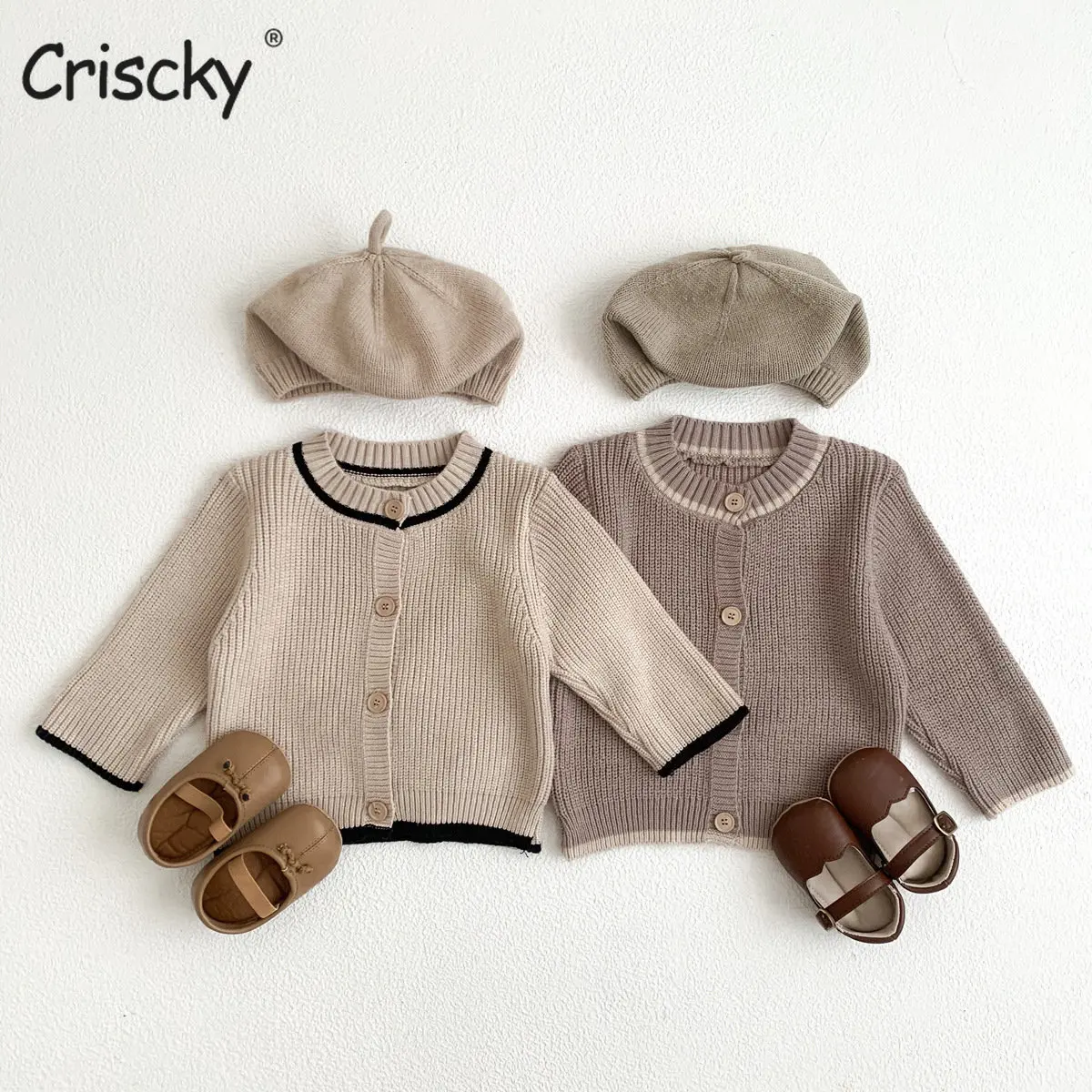 

Criscky 2022 Winter Kids Baby Girls Boys Autumn Long Sleeve Knitted Outwear Coat Toddler Children Solid Cardigan Sweater