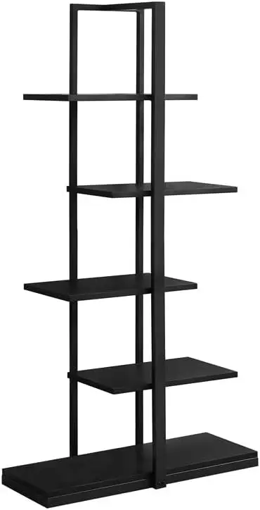 

7231 Bookshelf, Bookcase, Etagere, 5 Tier, 60" H, Office, Bedroom, Metal, Laminate, Black, Contemporary, Modern