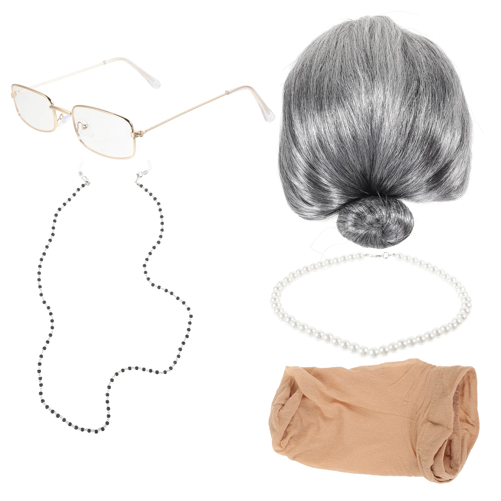 

Cosplay Costume Granny Set Adults Old Lady Pearl Necklace Clothing Stage Performance Props Silk Women Kids Child