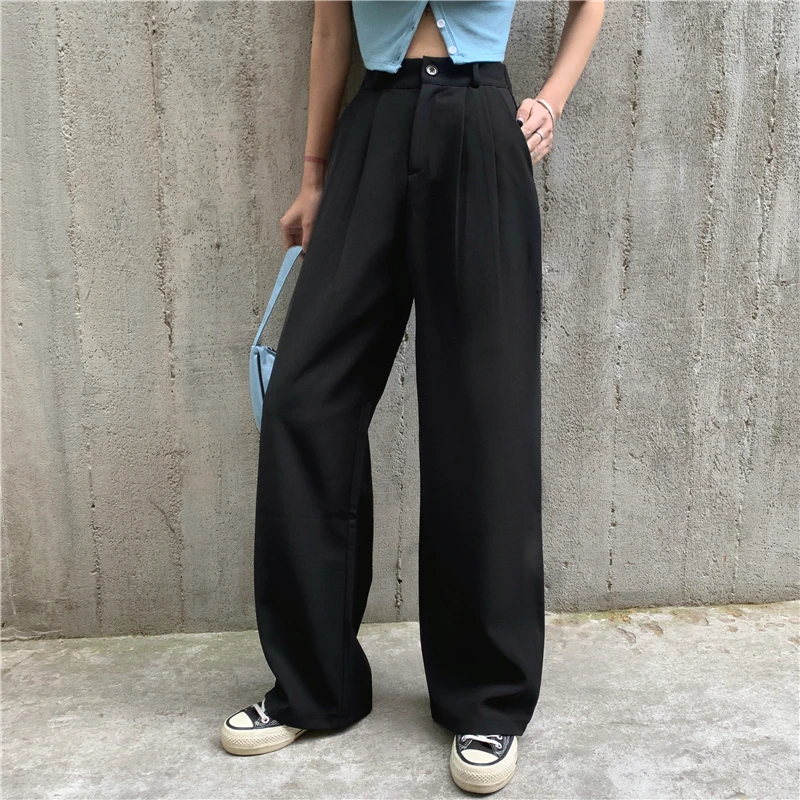 

2022 Wide Leg Pants Women High Waist Plus Size Wild Vintage Spring Summer Office Lady Ankle-Length Pants Trousers New