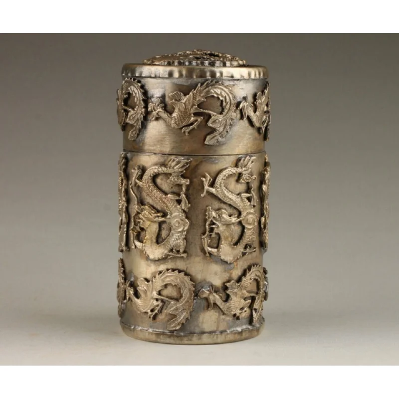 

Vintage Collection Handmade Unique Tibetan Silver Dragon Phoenix Toothpi Box wholesale factory Arts outlets