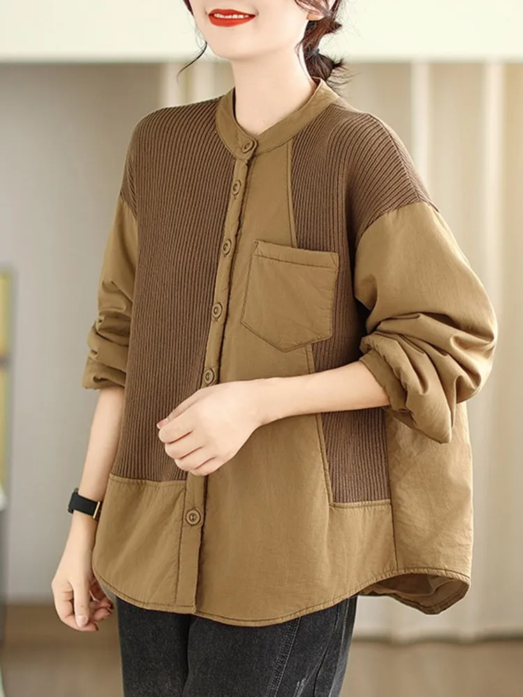 Женская куртка с длинным рукавом Повседневная Свободная составного кроя в