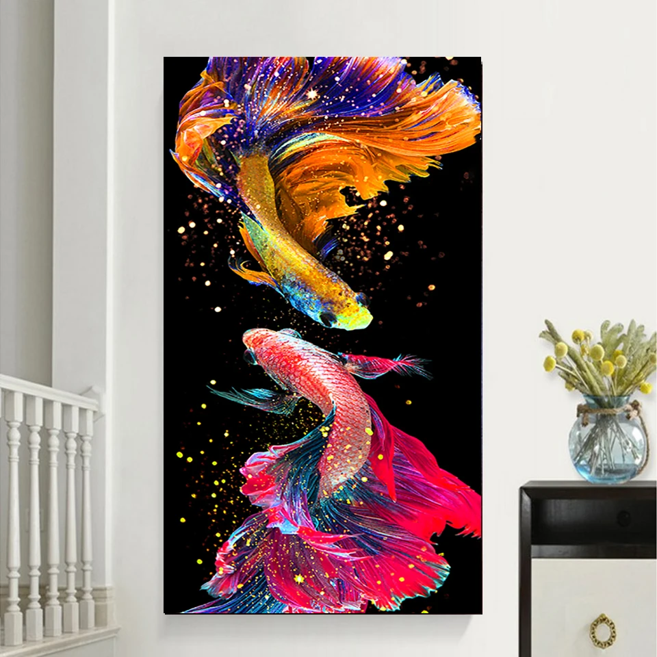 

Fish carp Full Drill DIY 5D Diamond Painting Cross Stitch Beautiful goldfish Diamond Embroidery rhinestones Mosaic Decor large