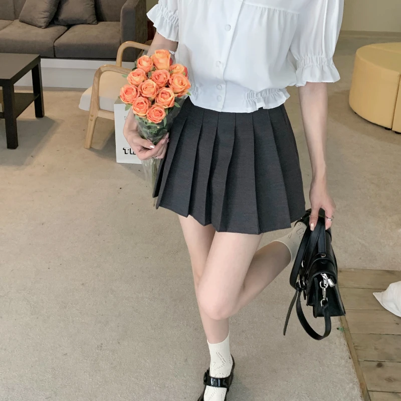 Женские юбки со складками для колледжа элегантная Милая Однотонная