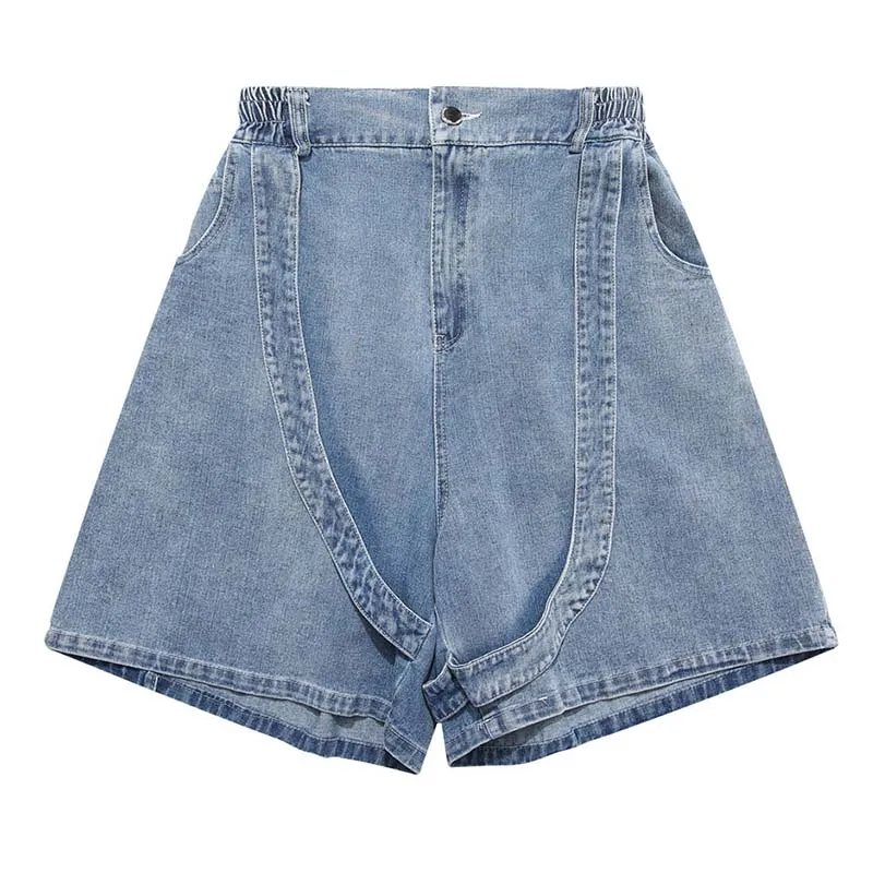 

Джинсовые шорты Hi Street мужские свободные, винтажные повседневные штаны-карго из денима в стиле пэчворк, уличная одежда, голубые