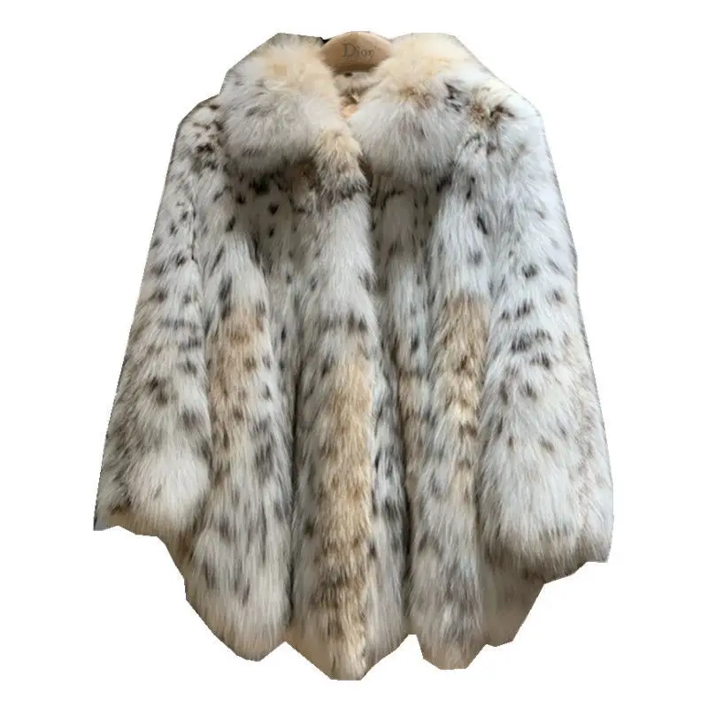 Womens Fur Coat Fake Fur Jacket Winter Jacket Leopard Fur Coat Winter Medium Length Thickening Imitation Fox Hair Coat