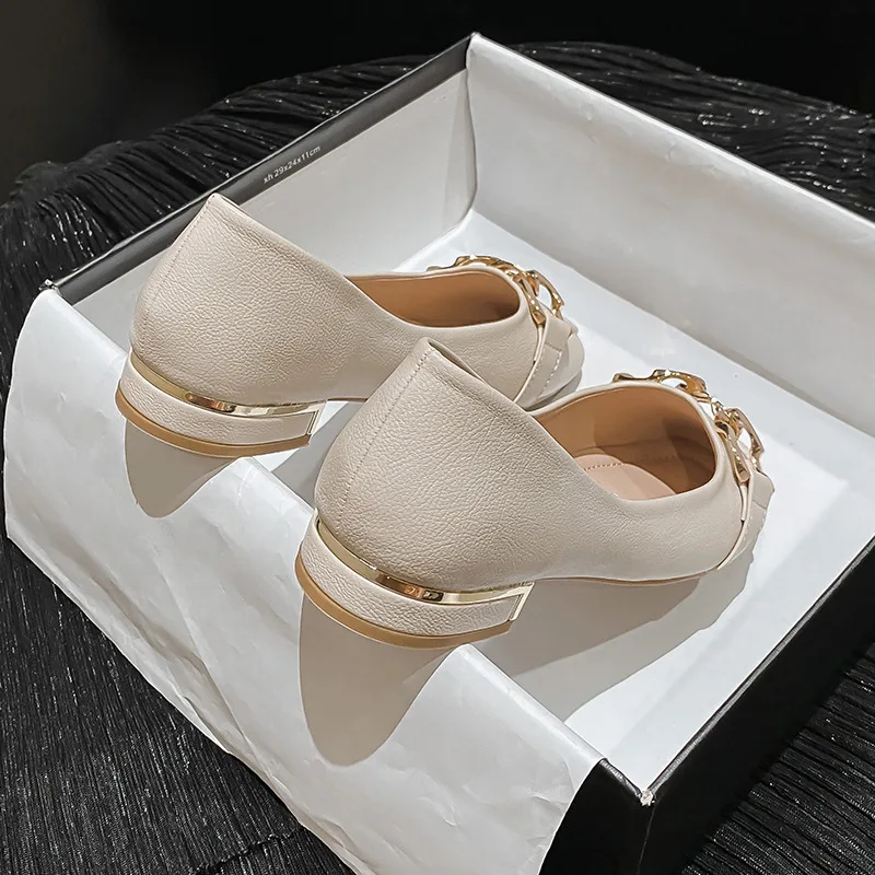 Plus Size 35-43 Women Low Heel Pumps Shoes Metal Buckle Decoration Flats Office Lady Slip on Leaher Loafers Spring Fashion M6-8