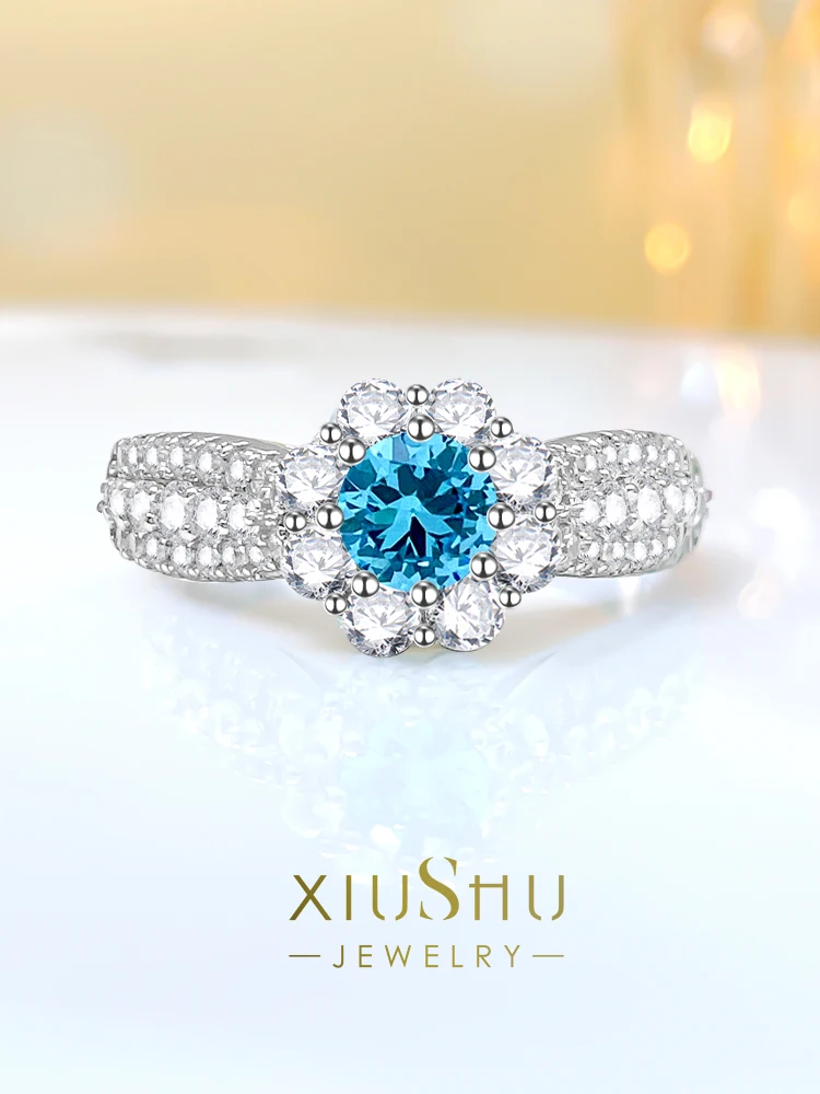 

Fashionable Flower Bud Crowd 925 Silver Colorful Treasure Ring Inlaid with High Carbon Diamond Simple Small Fresh Ring