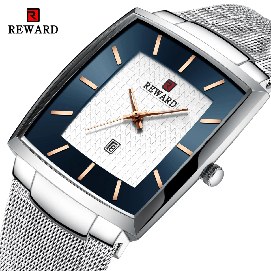

REWARD Watch Men Stainless Steel Blue Quartz Watches Male Fashion Top Brand Luxury Slim Mesh Waterproof Business Wrist Watch