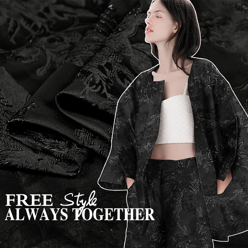 

Эксклюзивная дизайнерская французская жаккардовая ткань, окрашенная черная блестящая четкая ткань для платьев, ткань для шитья