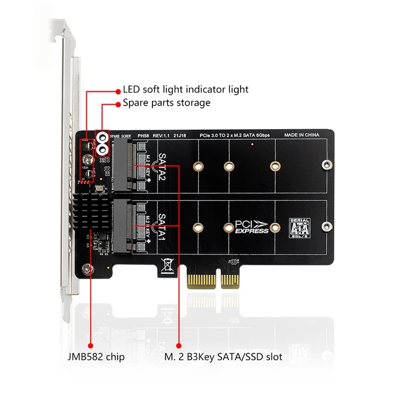 Плата-адаптер PH58 M.2 SATA к PCIE плата-адаптер Dual-Disk Array плата расширения RAID JMB582