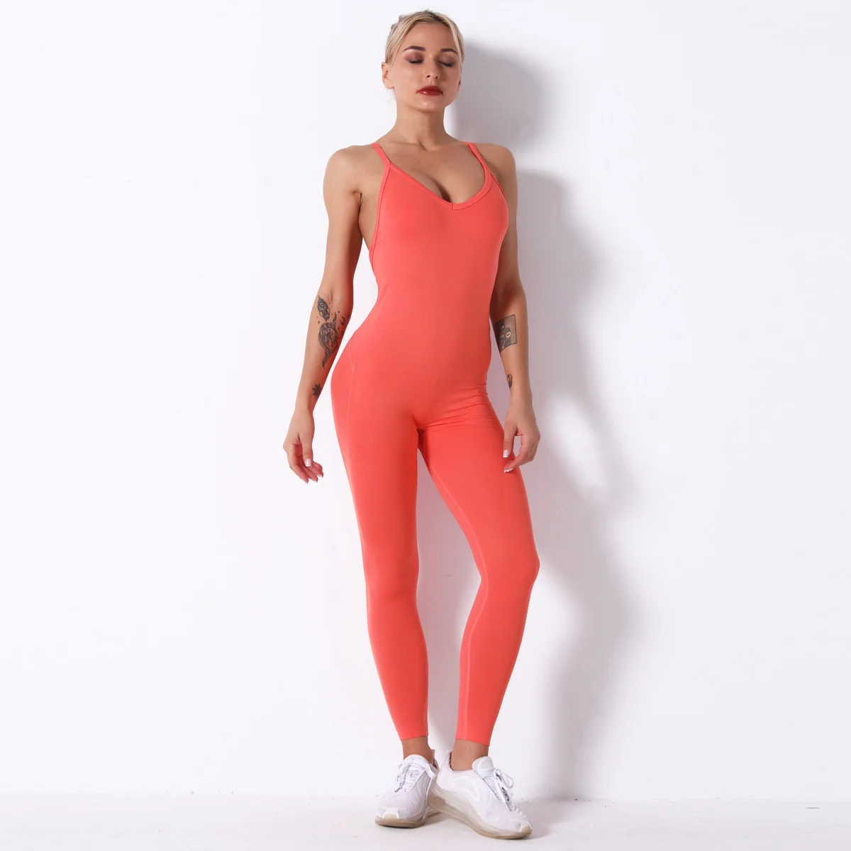 

Hot Sale Knitted Seamless Yoga Fitness One-Piece Women's Fashion Sexy Sling Sleeveless Workout Clothes