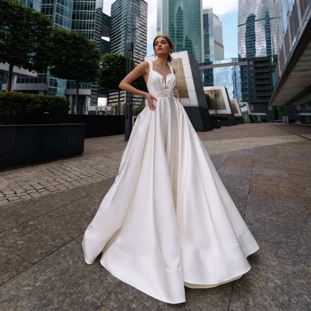 

Женское атласное свадебное платье It's yiiya, белое платье А-силуэта с открытыми плечами и блестками на лето 2019