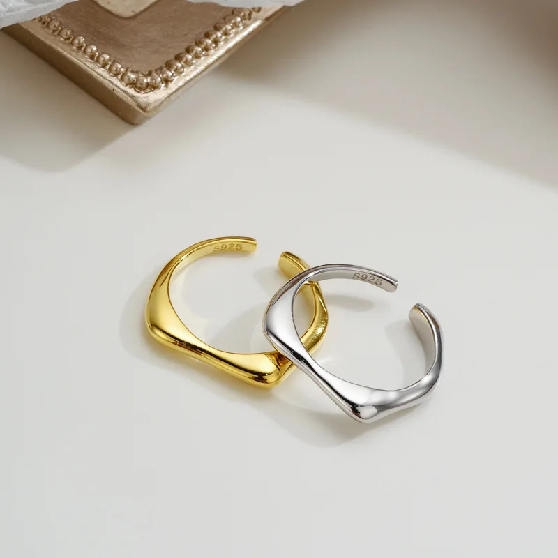 

Youth of Vigor Narrow Signet Solid 925 Sterling Silver Open Ring Unique Gold Tone Cool Rings R1132