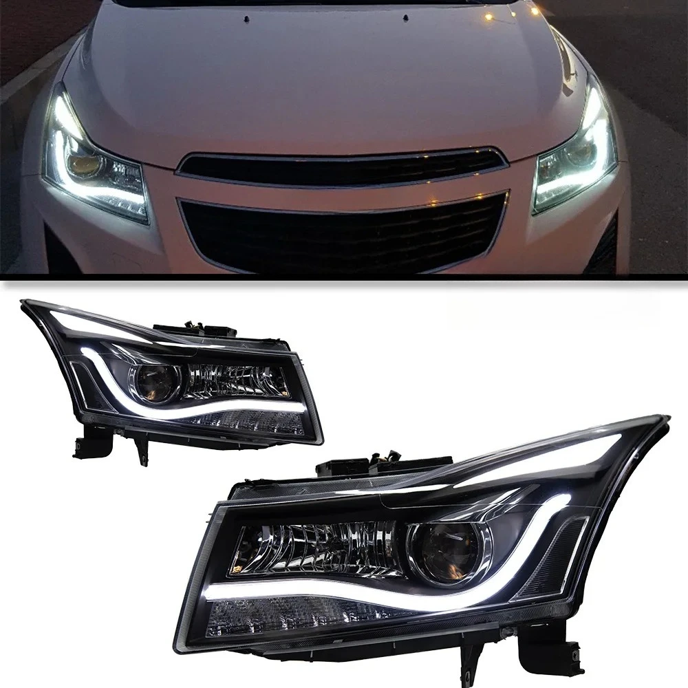 Фото Фара в сборе для Chevrolet Cruze 2009-2014 годов выпуска, с ксеноновыми ангельскими глазками, светодиодными дневными ходовыми огнями, указателями поворота, дальним светом и противотуманными фарами. №1