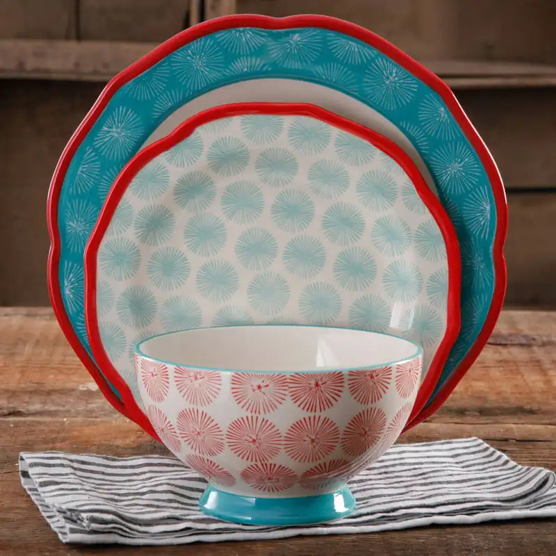 

Happiness Scalloped 12-Piece Dinnerware Set, Red Kitchen Accessories