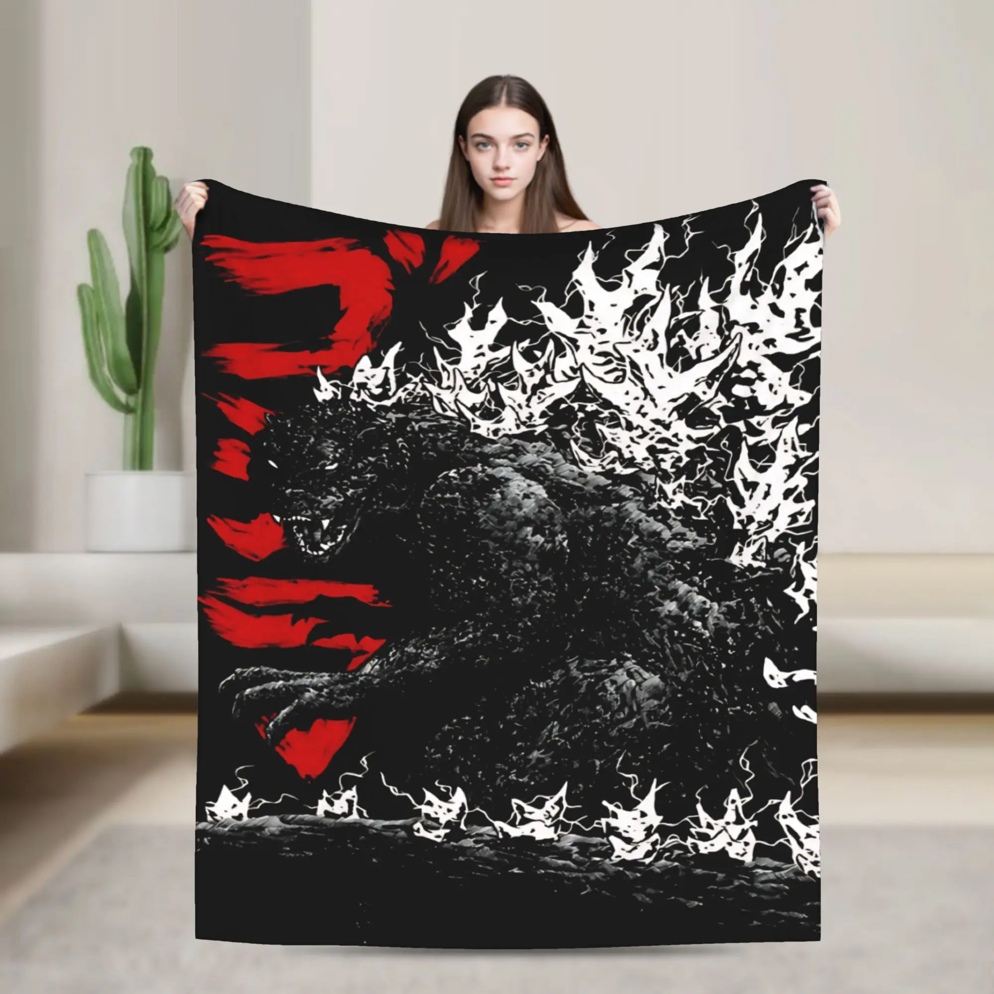 Фото Супертеплое одеяло для путешествий Gojira Millennium Godzilla 2000, фланелевое покрывало для гостиной, забавное покрывало для дивана-кровати №1