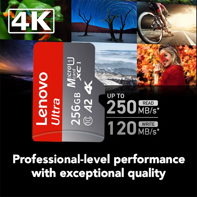 Фото Высокоскоростная карта памяти Micro SD Lenovo 2 ТБ 1 ТБ, совместимая с видео 4K Full HD, подходит для телефонов, экшн-камер GoPro, 128 ГБ 256 ГБ 512 ГБ №1