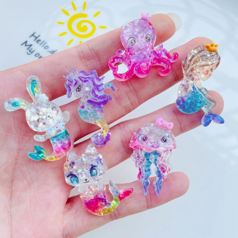

10 шт. новые милые блестящие мультяшные животные Русалка с плоской задней частью из смолы для скрапбукинга DIY ювелирные изделия наушники ремесленные украшения аксессуары A75
