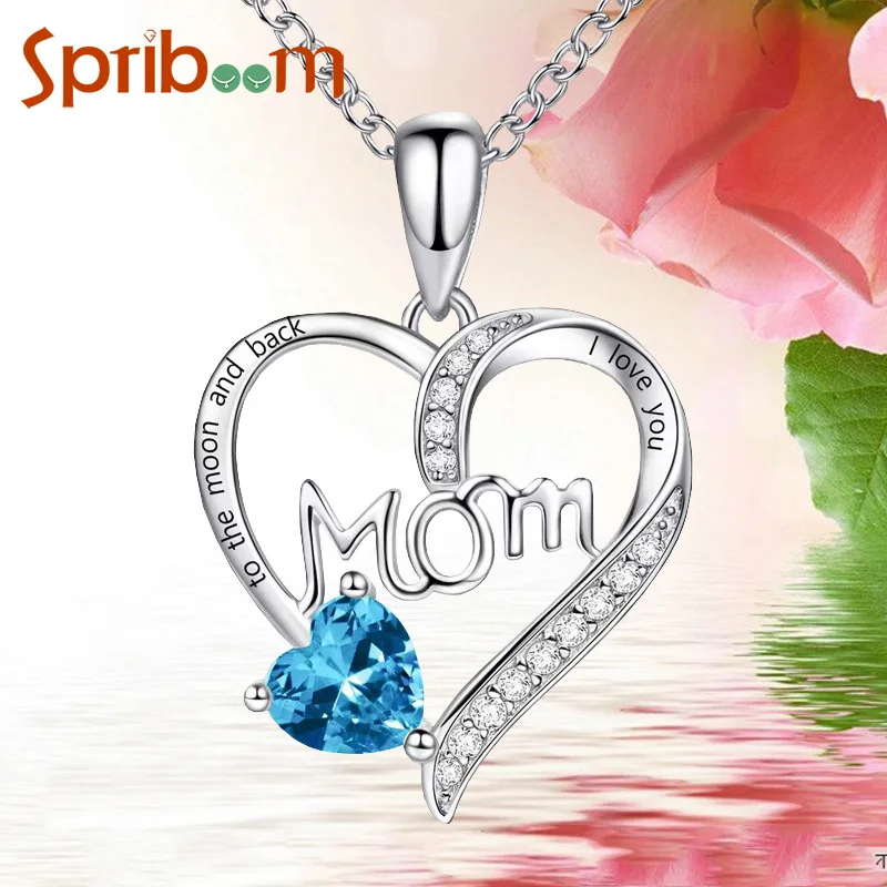 

Mom Heart Pendant Necklace for Women Colorful Zircon Love Charm Exquisite Jewelry Female Birthday Party Mother Day Gift