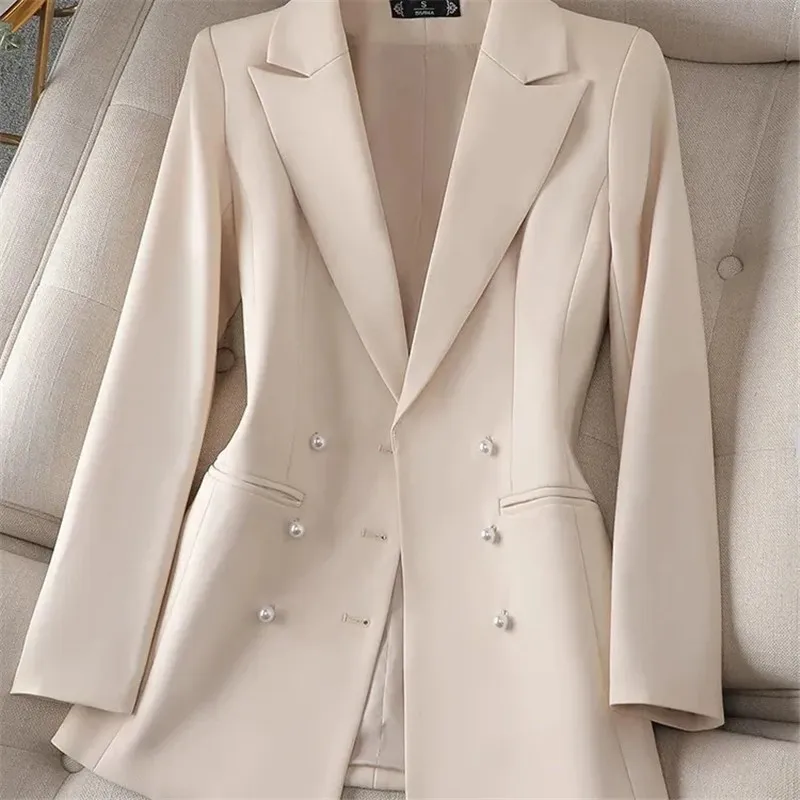 Black Double breasted Women's Blazer Jacket 4XL Office Business Female Coat 2023 Autumn Winter New Women Casual Blazer Outwear T