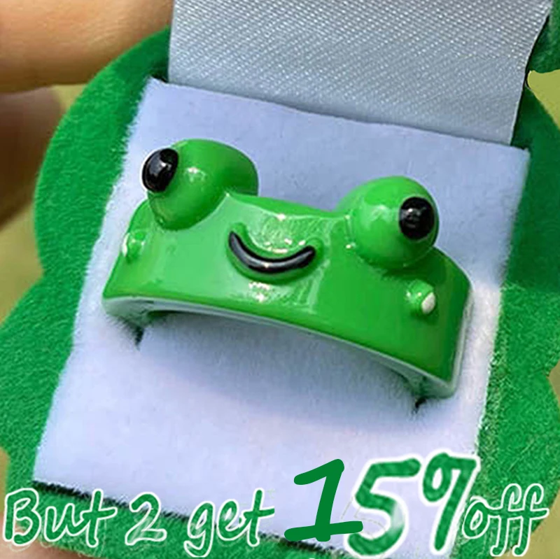 

2pcs get 75% off Cute Smile Frog Rings Women Girls Funny Frog Ring Cartoon Animal Party Jewelry Gift Best Friends Couple Rings