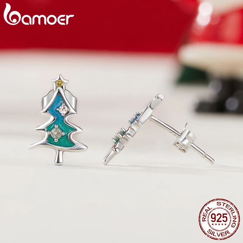 BAMOER 925 пробы серебряные рождественские серьги покрытые белым золотом