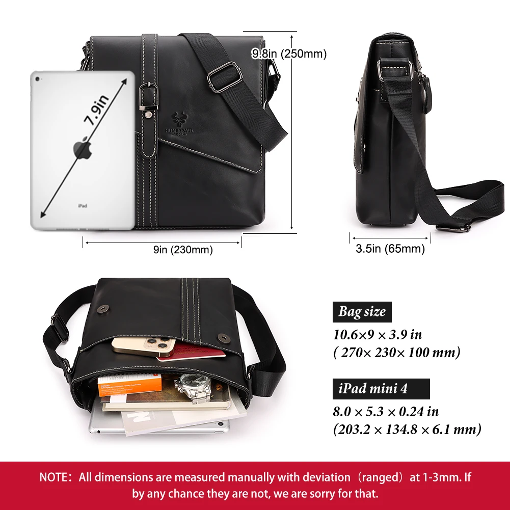 New Cowhide Leather Shoulder Bag for Men Luxury Design Messenger Bag Lightweight Crossbody Bags for 9.7inch iPad Flap Pocket