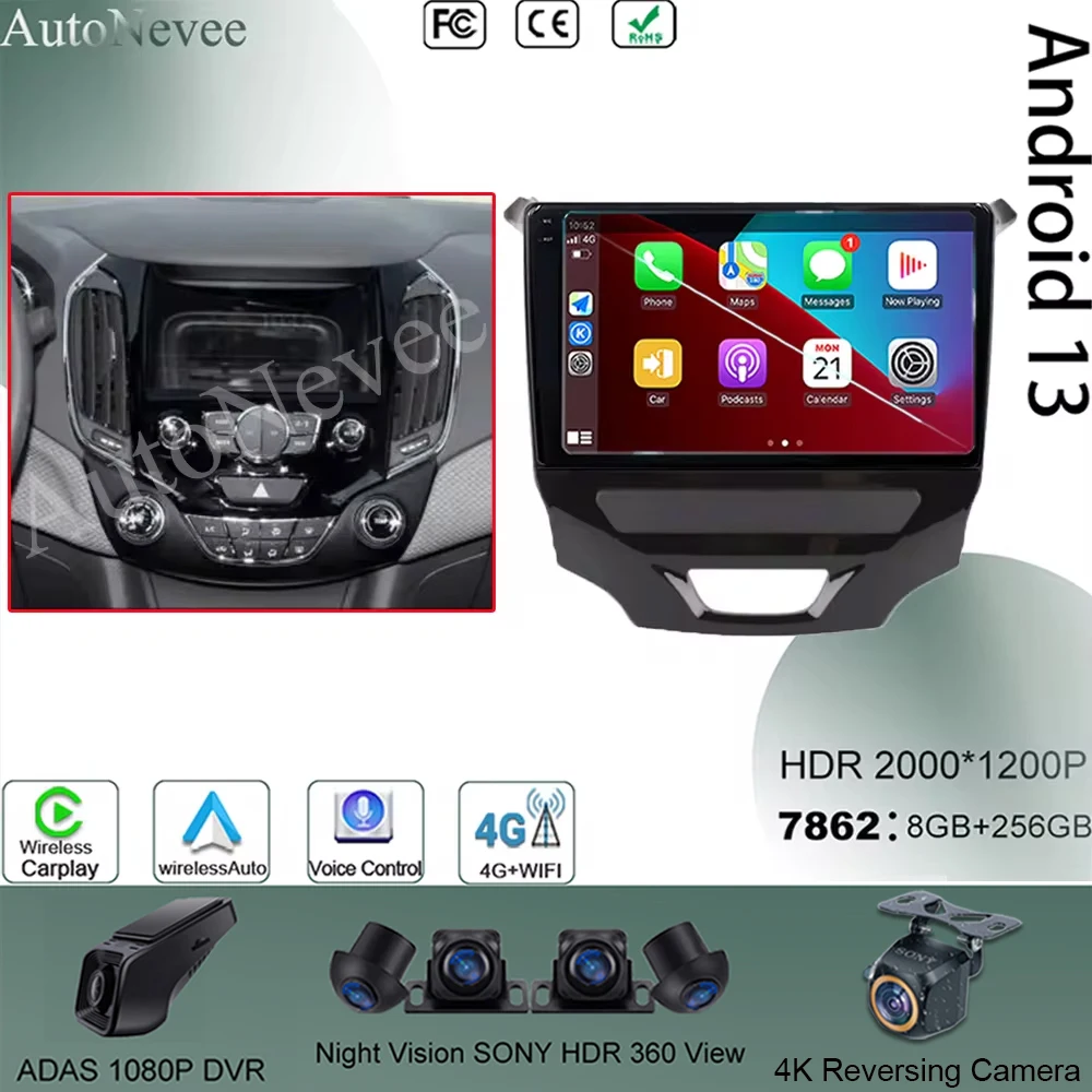 7862 Android 13 для Chevrolet Cruze 2014-2017 Автомобильный радиоприемник Видео Мультимедиа BT AHD LTE