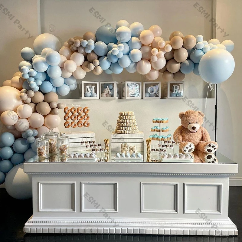 Guirnalda de globos de color Nude y rubor azul, arco de decoración para Baby Shower, Bola de albaricoque para fiesta de Cumpleaños de Niños, suministros de decoración de género