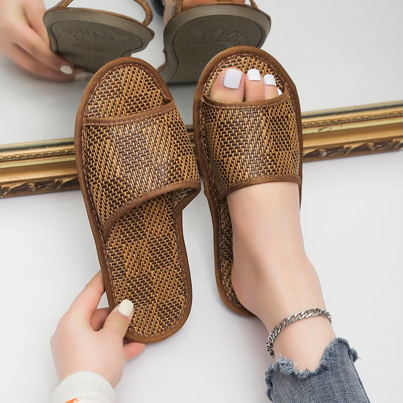 

Household linen slippers summer cooling floor indoor slide unisex bedroom shoes furry slides for women