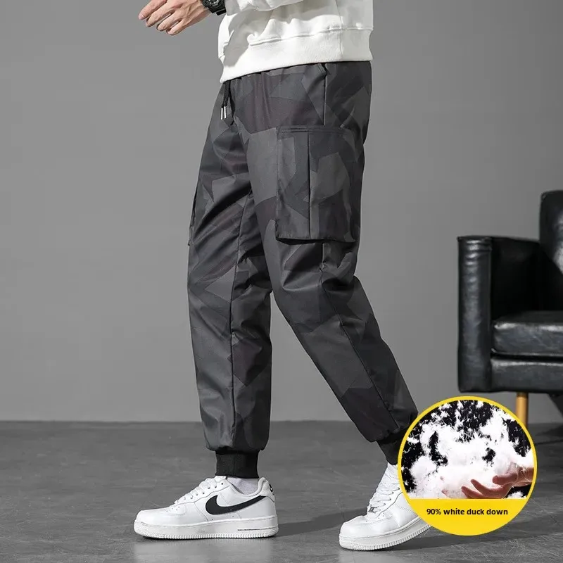 Модные мужские повседневные брюки в корейском стиле 2022 зимние утолщенные теплые