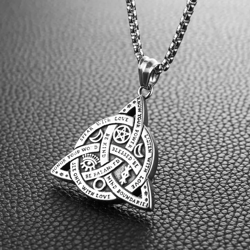 Панк двухстороннее ожерелье из нержавеющей стали Triple Goddess Triquetra с кельтским узлом