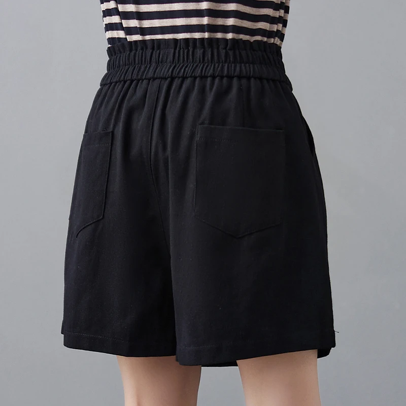 Women Cotton Shorts Skirts 2023 New Summer Korean Style High Waist Oversized Fake Two Pieces A-Line Casual Loose Wide Leg Pants