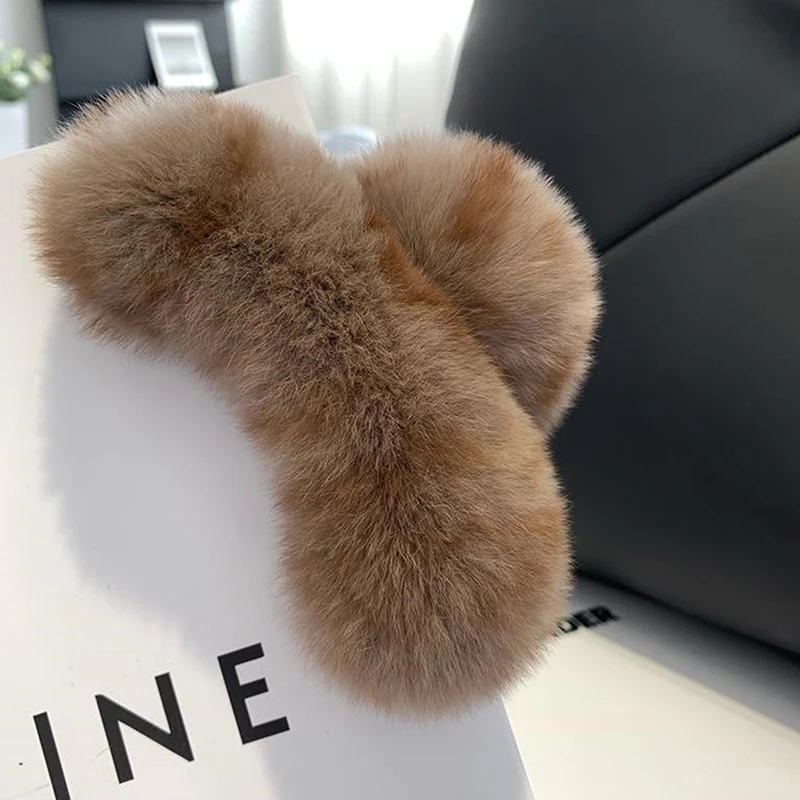 

Fashion Luxury Fur Rex Rabbit Large Barrette Crab Hair Claws Women Claw Clip Crab Chic Hair Accessor Gift Large Size Hair Clamps