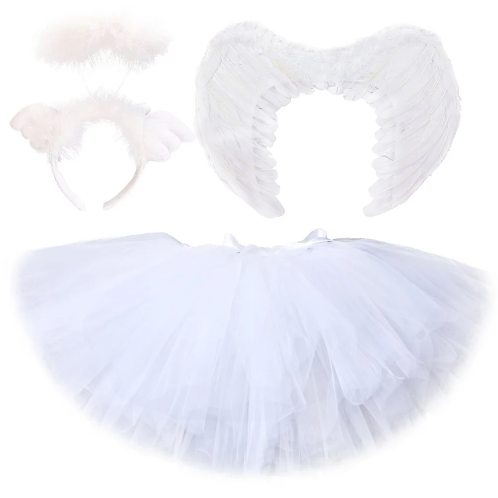 

White Angel Fairy Tutu Skirt for Girls Christmas Halloween Outfits for Kids Toddler Birthday Costumes Newborn Photo Shoot Tutus