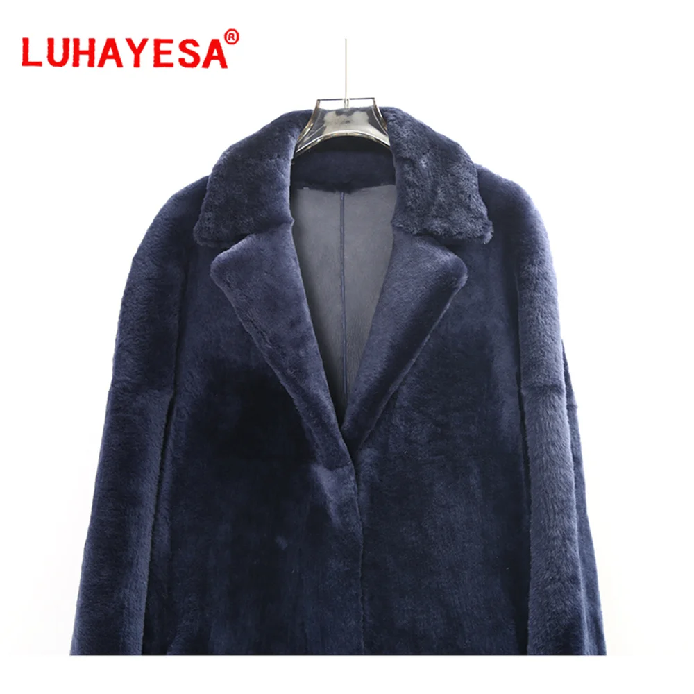 2024 удлиненное длина 124 см темно-синее австралийское из овчины мериноса мех