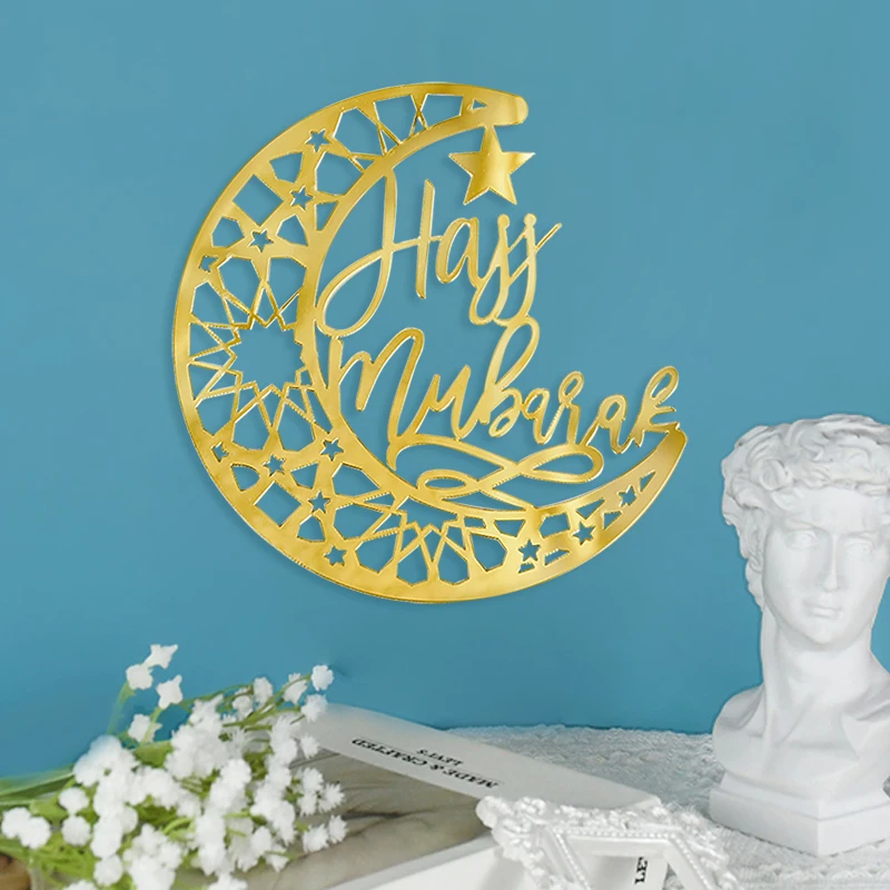 

Eid Mubarak Wall Sticker Gold Black Moon Star Acrylic Mirror Wall Decals Home Islamic Muslim Festival Party Ramadan Decoration