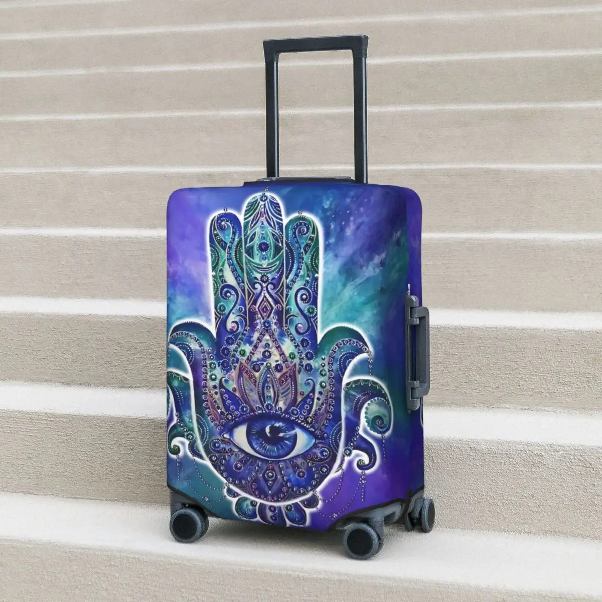 

Retro Hamsa Hand Suitcase Cover Colorful Fatima Holiday Travel Useful Luggage Accesories Protection