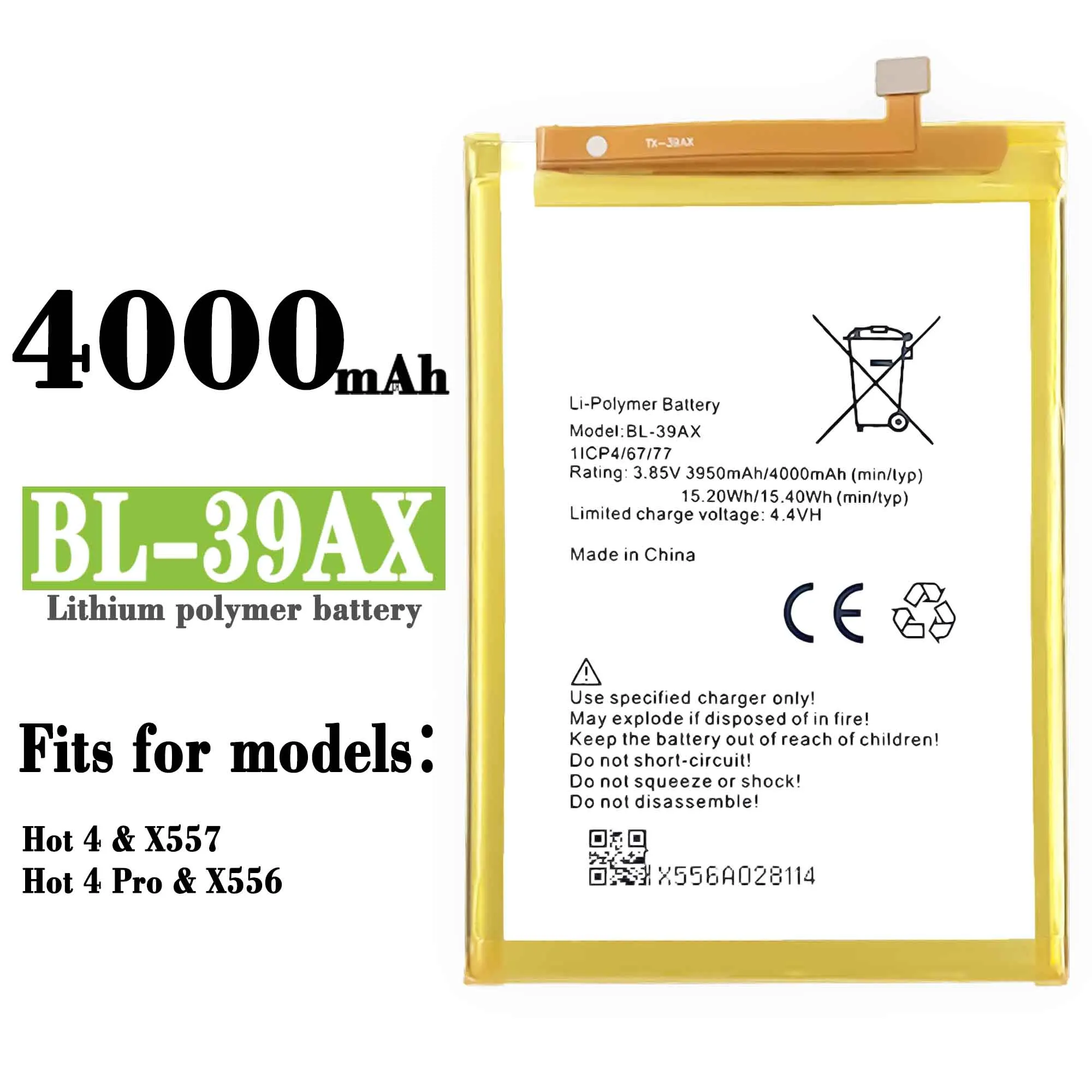 

New 3.85V 4000mAh Replacement Battery For Infinix Hot 4 X556 X557 BL-39AX Mobile Phone Batteries