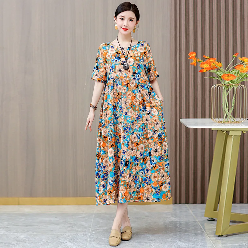 Фото XL-5XL винтажное женское ночное платье с принтом, ночная рубашка с короткими рукавами для отдыха, большие размеры, ночные рубашки для мам, домашняя одежда, женская ночная рубашка №4