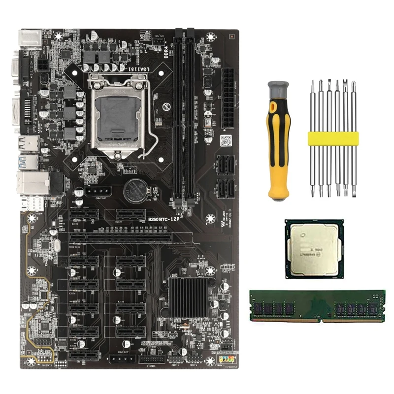B250 BTC Mining Motherboard With G3900 CPU+8G DDR4 RAM+Screwdriver 12 PCIE Graphics Card Slot LGA1151 DDR4 DIMM SATA3.0