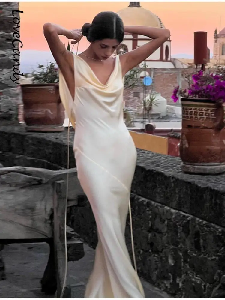 

Элегантное женское однотонное атласное плиссированное платье со шнуровкой, сексуальное платье без рукавов с открытой спиной, модное вечернее женское платье