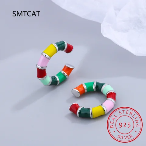 Серебряные серьги-каффы с эмалью SMTCAT