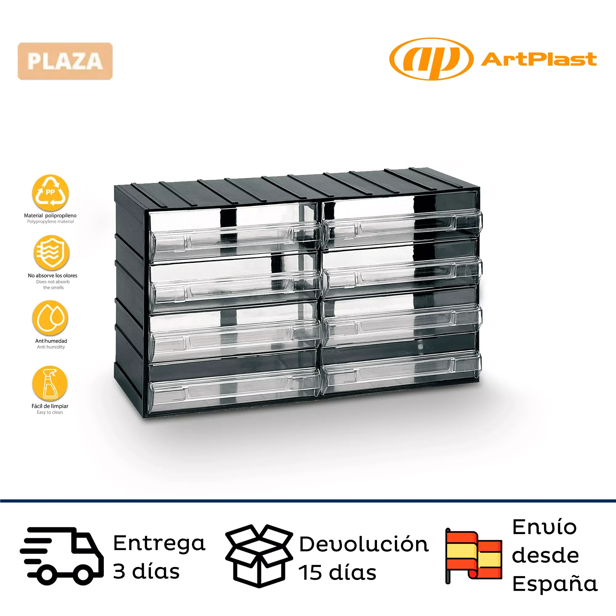 

Plastic modular storage box ArtPlast collection "CASSETTIERE" transparent and black. Several size options available.