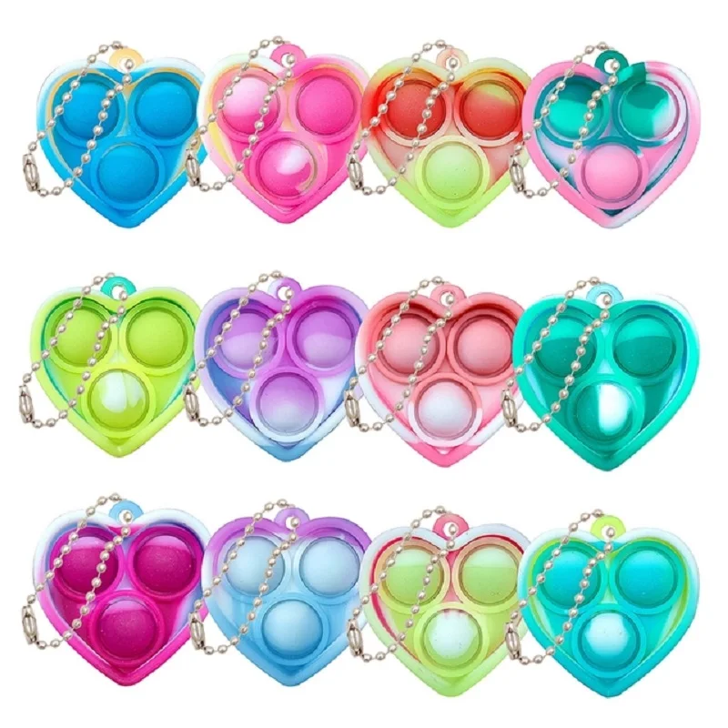 

Hot Sale Heart Shape Keychain Simple Silicone Push Fidget Toy Stress Relief Hand Toys Party Favors Office Desk Toy for Kids