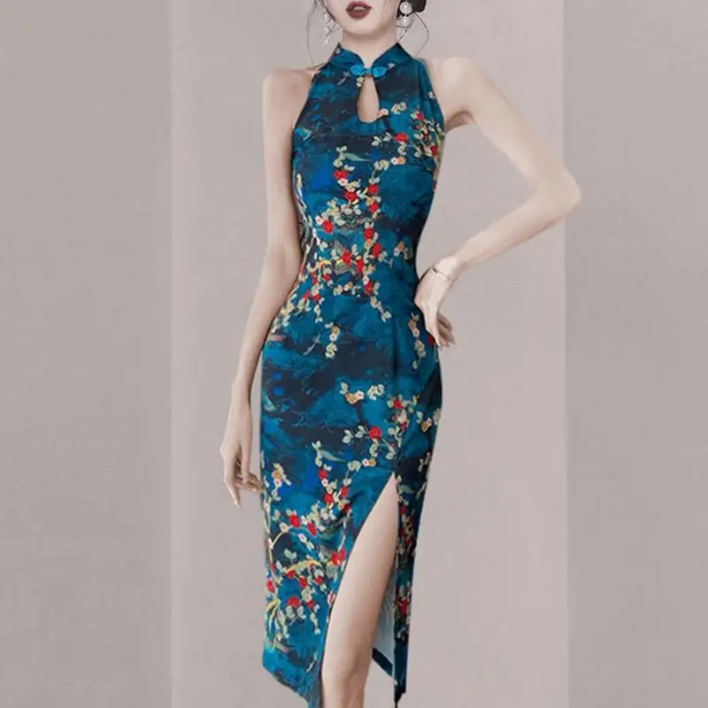 Китайское улучшенное Ципао очень большого размера 150 кг тонкое платье с ретро